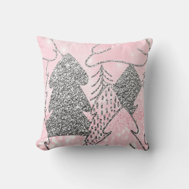 Julgran Glitter Silver Grått Winter Rosa  Kudde (Framsida)