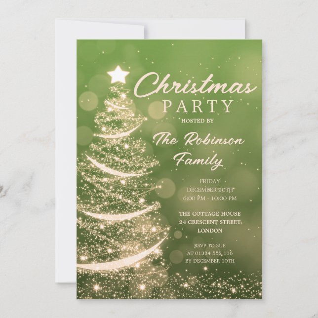 Julgran Gnistra Grönt Guld jul Party Inbjudningar (Framsida)