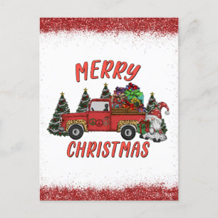 Julgran Gnome Lastbil Faux Glitter Vykort