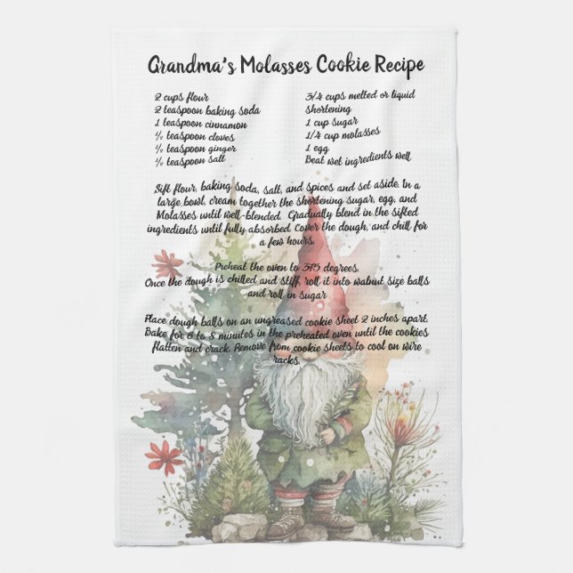 Julgran Gnome Watercolor Recipe keepsaké Kökshandduk (Vertikal)