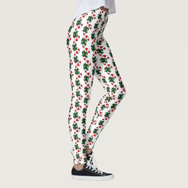 Julgran Godisrandmönster med Gröna Slingor Leggings (Höger)
