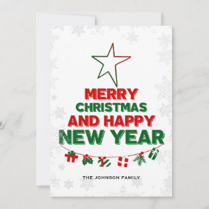 Julgran, Gott nytt år, ord, stjärna, gåva Julkort