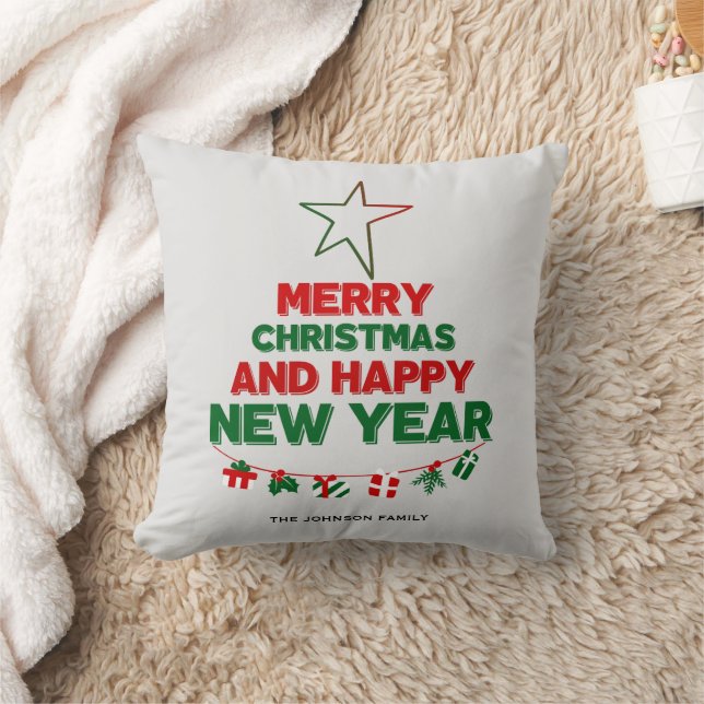 Julgran, Gott nytt år, ord, stjärna, gåva Kudde (Filt)