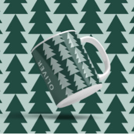 Julgran-grafik med modern geometrisk blå grönt kaffemugg