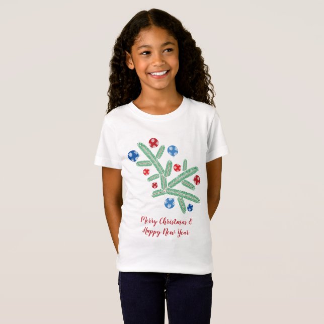 Julgran gren med snöflammande dekorationer t shirt (Hel framsida)