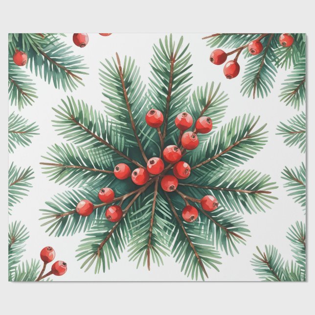 Julgran Gren & Röda Bär Presentpåse | Rus Presentpapper (Platt)