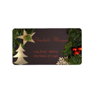 Julgran Grenar,Guld Träd, Stjärna,, Adressetikett