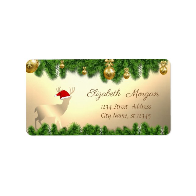 Julgran Grenar ,Hjort Santa Hat Adressetikett (Framsidan)