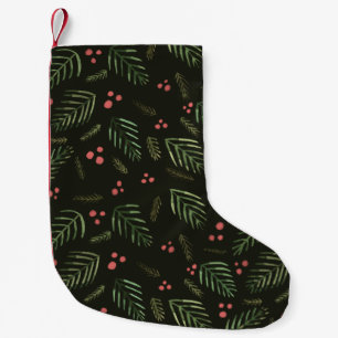Julgran grenar och bär - mörk grönt liten julstrumpa