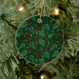 Julgran grenar och bär - mörk julgransprydnad keramik