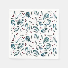 Julgran grenar och bär - mörk teal pappersservett