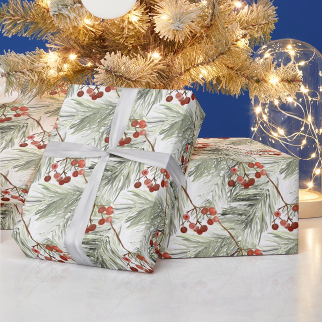 Julgran Grenar och Röda Bär   Presentpapper (Helgdagar)