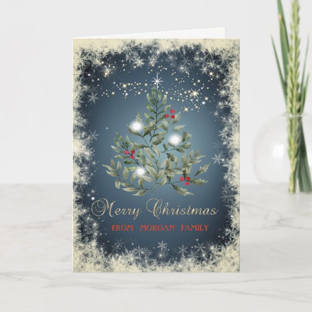 Julgran Grenar Snöflingor Helgkort (Framsida)