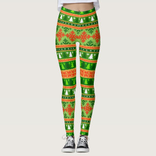 JULGRAN GRÖN VIT RÖD PRYDNADER LEGGINGS