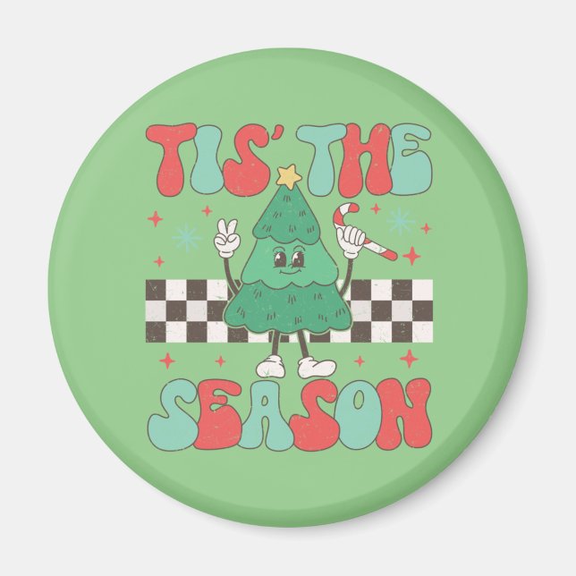 Julgran Groovy Retro Julafton Magnet (Framsidan)