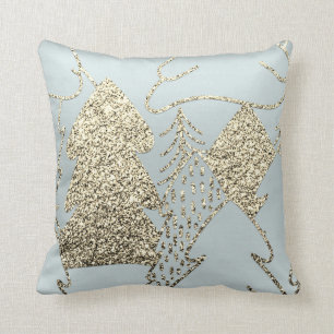 Julgran Guld Champagne Glitter Grått Blue Kudde