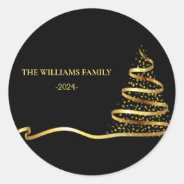 Julgran Guld Runt Klistermärke