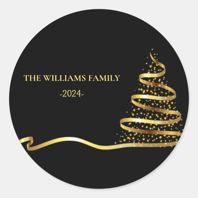 Julgran Guld Runt Klistermärke (Framsida)