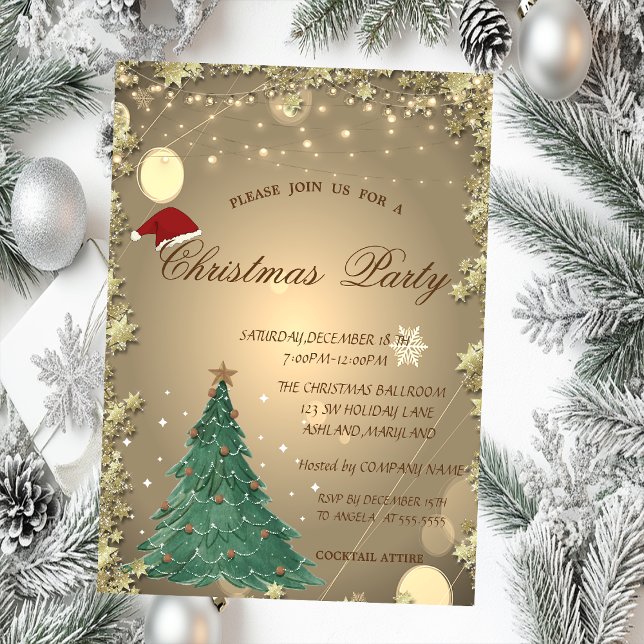 Julgran,Guld Stars julfirma Party Inbjudningar (Skapare uppladdad)