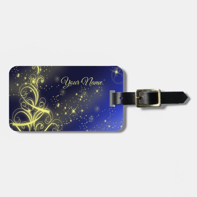 Julgran Guld Stars marinblå Helgdagar i marinblått Bagagebricka (Horisontell Framsida)