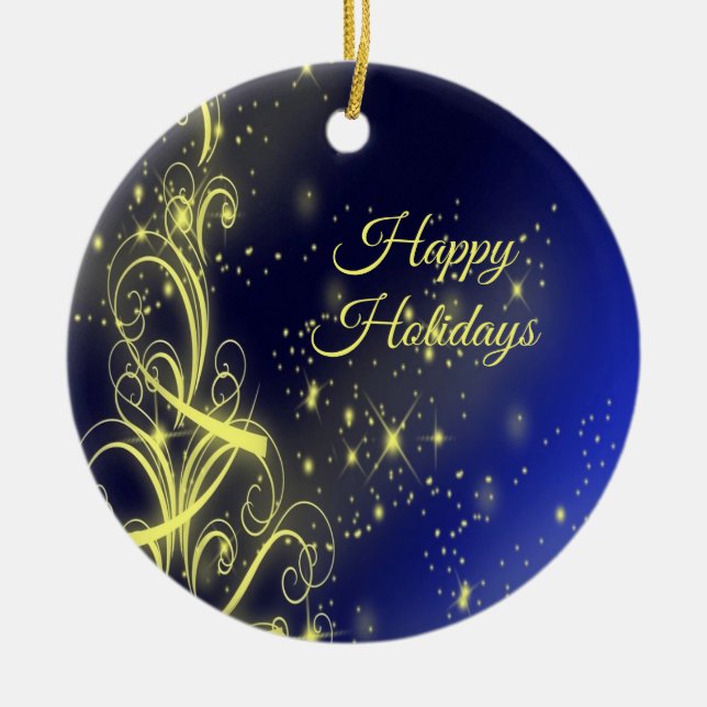 Julgran Guld Stars marinblå Helgdagar i marinblått Julgransprydnad Keramik (Framsidan)