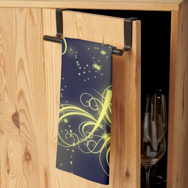 Julgran Guld Stars marinblå Helgdagar i marinblått Kökshandduk (Thirds Fold)