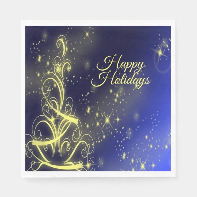 Julgran Guld Stars marinblå Helgdagar i marinblått Pappersservett (Framsidan)