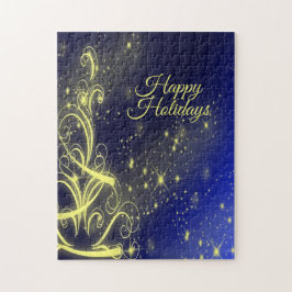 Julgran Guld Stars marinblå Helgdagar i marinblått Pussel