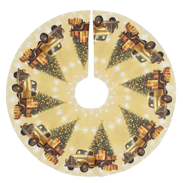 Julgran Guld Träd Skirt Lastbil Julgransmatta Borstad Polyester (Framsidan)