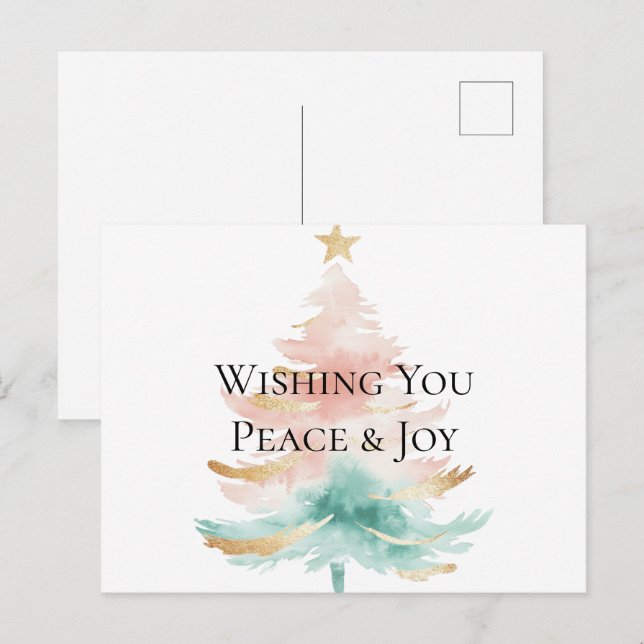 Julgran Guld White Rosa Mint Peace Joy Vykort (Fram/baksida)