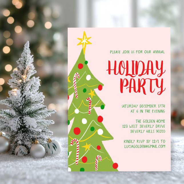 Julgran Hand plockade Julfest ANPASSNINGSBAR Inbjudningar (Christmas Tree Hand Drawn Holiday Party CUSTOM Invitation
)