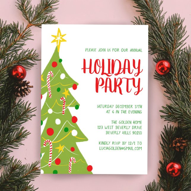 Julgran Hand plockade Julfest ANPASSNINGSBAR Inbjudningar (Christmas Tree Hand Drawn Holiday Party CUSTOM Invitation
)