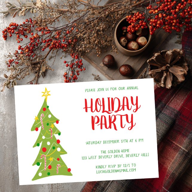 Julgran Hand plockade Julfest ANPASSNINGSBAR Inbjudningar (Christmas Tree Hand Drawn Holiday Party CUSTOM Invitation
)