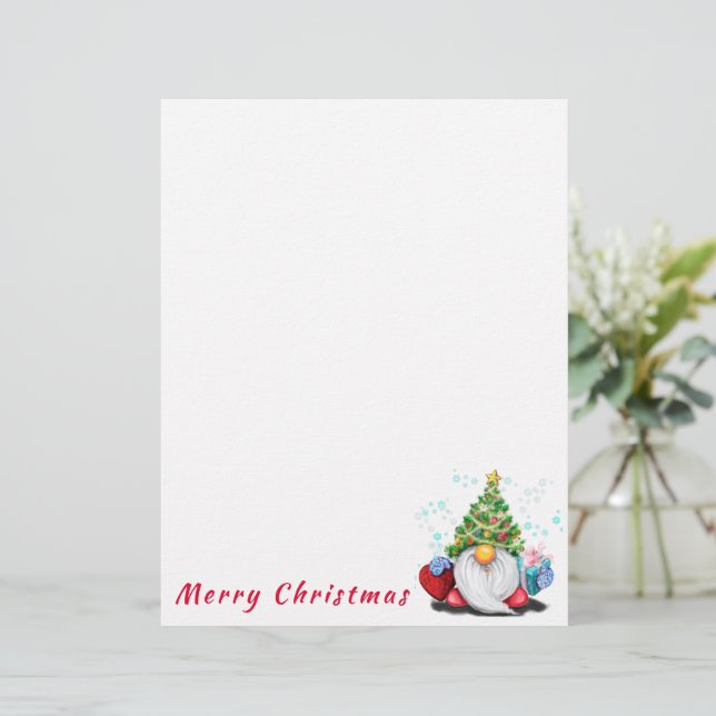 Julgran Hat Gnome med Gift Letterhead Brevhuvud (Stående Fram)