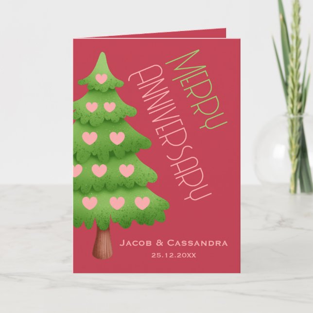 Julgran Heart Merry-årsdag Foto Kort (Framsida)