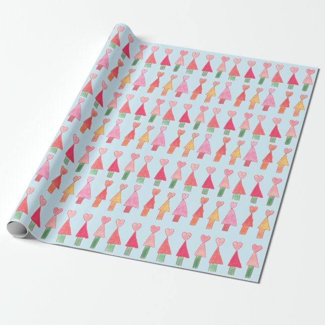 Julgran Hearts Wrapping Papper Presentpapper (Utrullad)