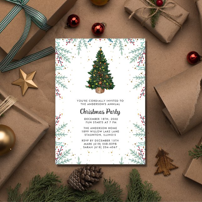 Julgran Helgdag Festive Party Inbjudningar (Christmas Tree Holiday Festive Party Invitation)