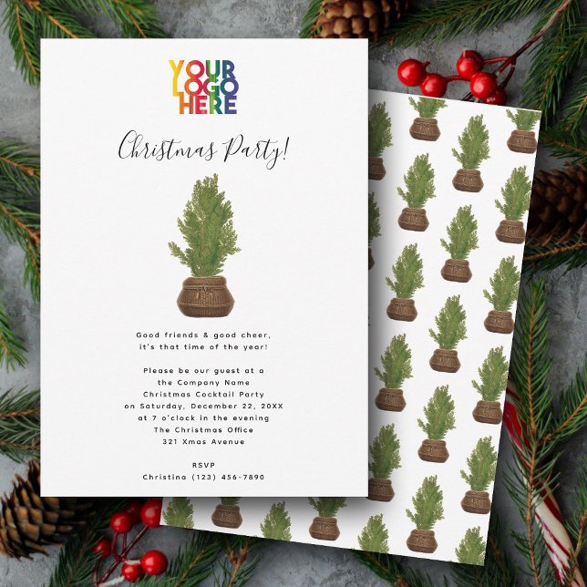 Julgran Helgdag Office Business Logotyp Party Inbjudningar (Christmas Tree Holiday Office Business Logo Party Invitation)