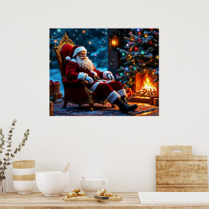 Julgran helgdag vinterkonst, söt tomten poster