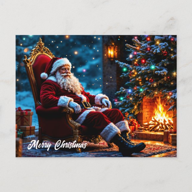 Julgran helgdag vinterkonst, söt tomten vykort (Framsida)