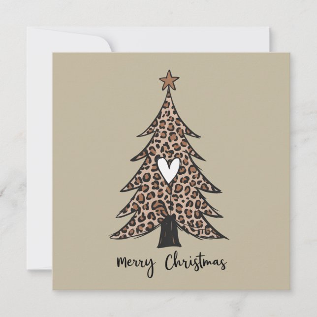Julgran Hjärt Leopard Present Xmas Högtid Julkort (Framsida)