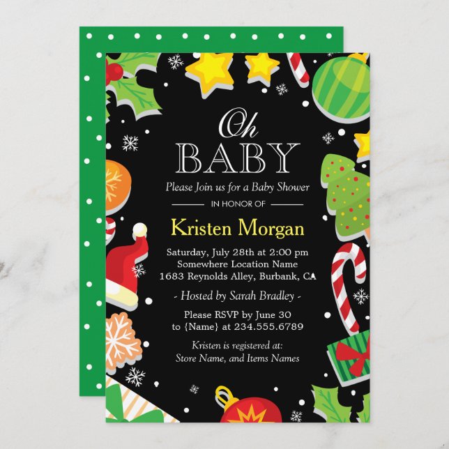 Julgran Holly Berries Cute Baby Shower Inbjudningar (Fram/baksida)