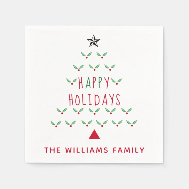 Julgran Holly Glad helg Modern Pappersservett (Framsidan)