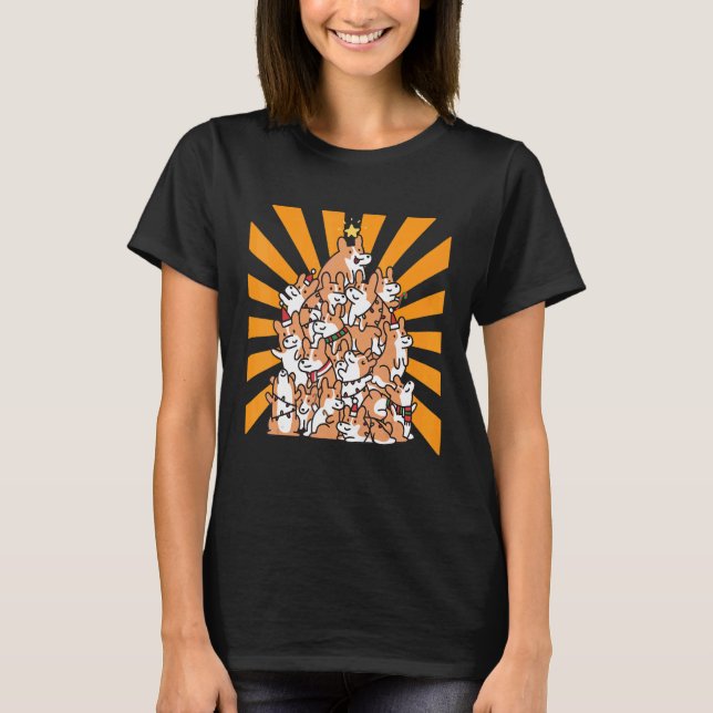 Julgran Hund Corgi T Shirt (Framsida)