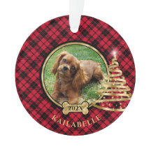 Julgran Hund Dekorationer, Red Play Tartan