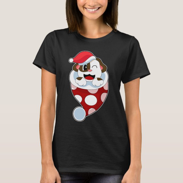 Julgran Hund Santa hatt T Shirt (Framsida)