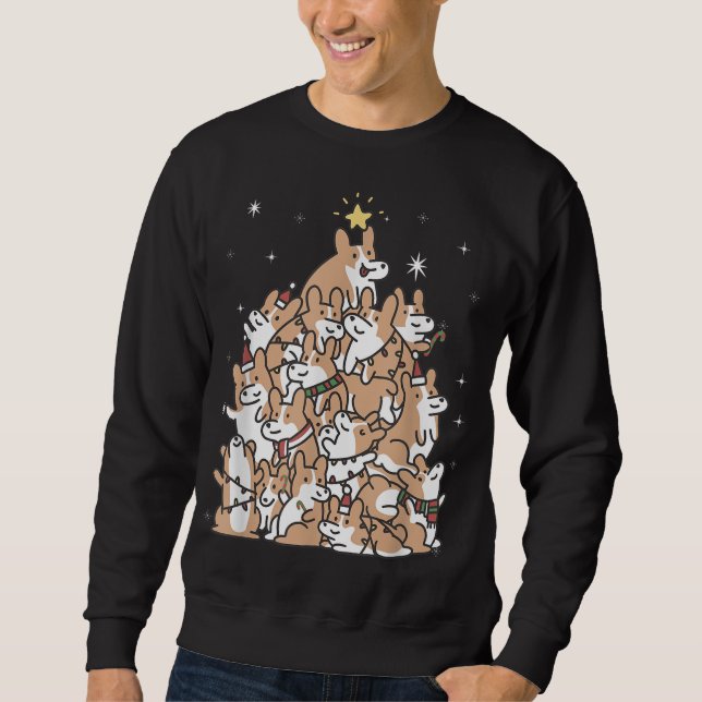 Julgran i Corgi Hund aveln God jul Light Lång Ärmad Tröja (Framsida)