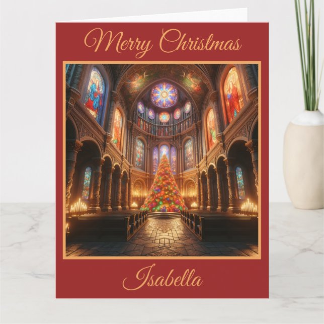 Julgran i ett Quaint Chapel Kort (Framsida)