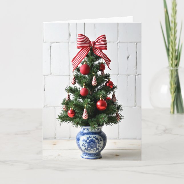 Julgran i festlig röd färg kort (Framsida)