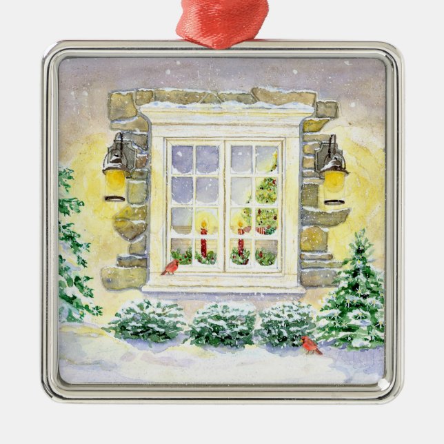 Julgran i fönstrets kardinalnamn julgransprydnad metall (Framsidan)